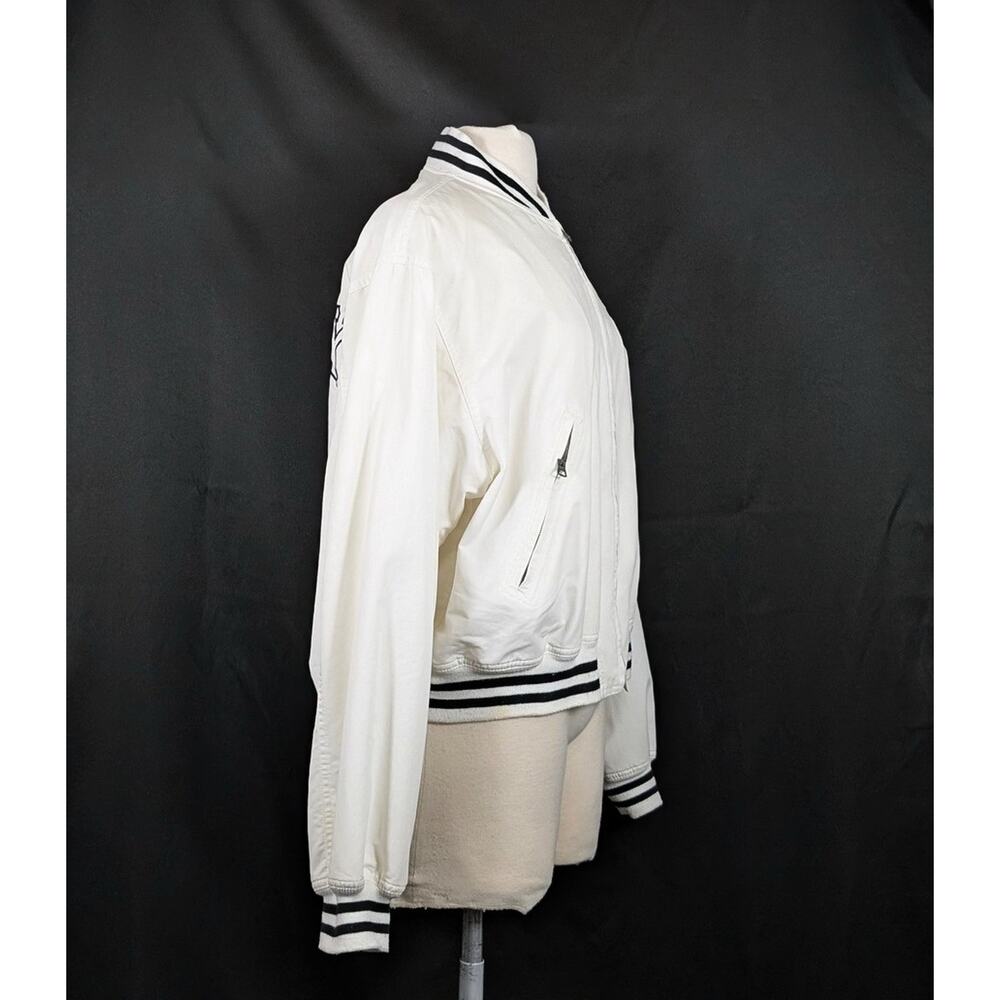 Vintage 90s DKNY Varsity Jacket White Donna Karan Logo Spellout Women's Size L - Picture 4 of 9